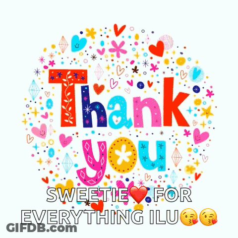 A Thank You Greeting Card With Hearts And Flowers GIF