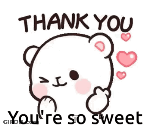 A Thank You Sticker With A Teddy Bear And Hearts . GIF