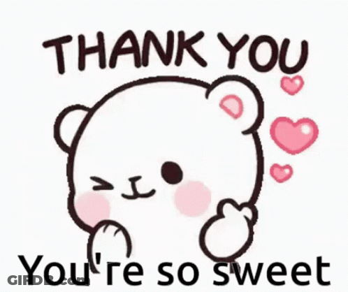 A Thank You Sticker With A Teddy Bear And Hearts That Says `` Thank You , You 'Re So Sweet '' . GIF