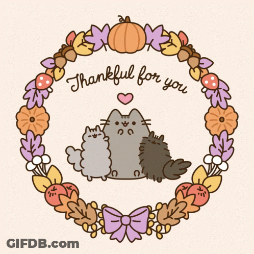 A Thankful For You Greeting Card With A Wreath Of Leaves And A Pumpkin GIF