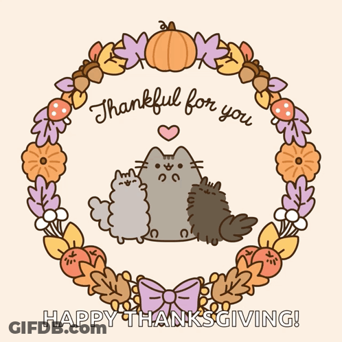 A Thankful For You Happy Thanksgiving Greeting Card With Two Cats GIF