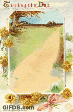 A Thanksgiving Day Card With Flowers And A Road GIF