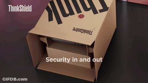 A Think Shield Cardboard Box With A Laptop Inside Of It GIF