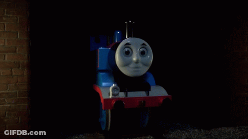 A Thomas The Tank Engine With The Words Who Said A Bad Word Behind Him GIF