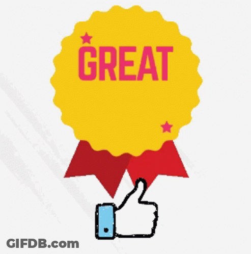A Thumbs Up Sign With The Words Great Work Written On It GIF