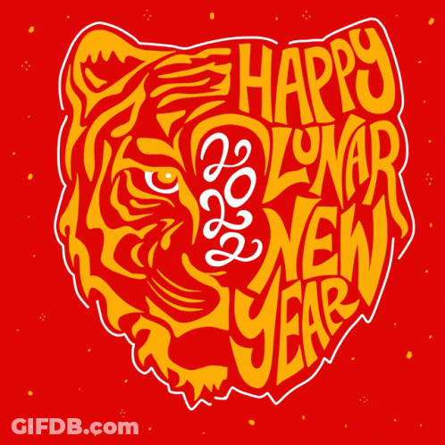 A Tiger 'S Head With The Words Happy Lunar New Year On It GIF