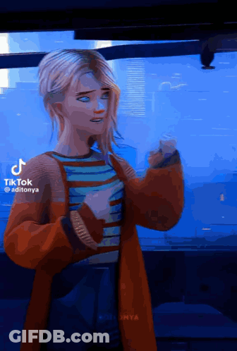 Girl In Striped Shirt And Orange Coat TikTok Video GIF