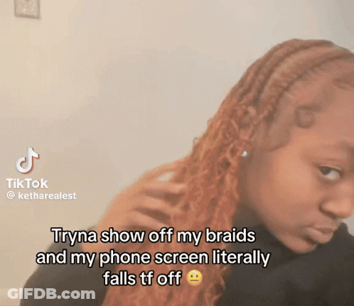 A Tiktok Video Of A Woman With Braids And A Phone Screen GIF
