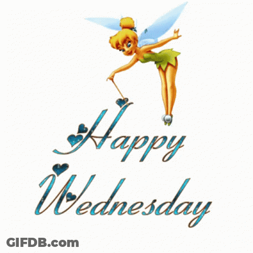 A Tinkerbell Is Flying In The Air With The Words Happy Wednesday Below Her GIF