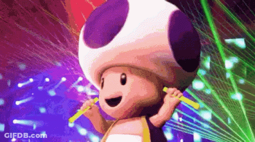 A Toad Is Singing Into A Microphone While Holding A Stick In A Club . GIF