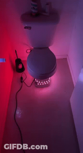 A Toilet Sits In A Bathroom Next To A Toothbrush And Paper Towels GIF
