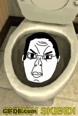 A Toilet With A Drawing Of A Man 'S Face And The Words Skibidi Skibidi Below It GIF