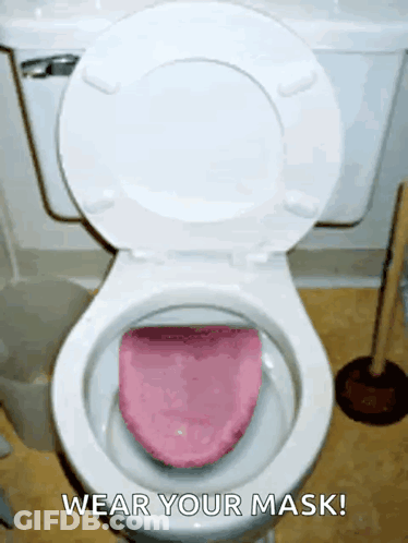A Toilet With A Pink Tongue Sticking Out Of It GIF