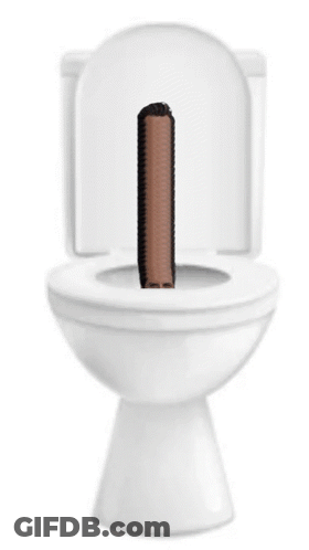A Toilet With A Stick Sticking Out Of The Bowl . GIF