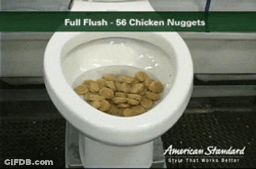A Toilet With Chicken Nuggets In It That Says American Standard GIF