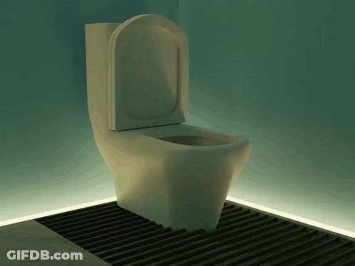A Toilet With The Lid Up In A Bathroom GIF