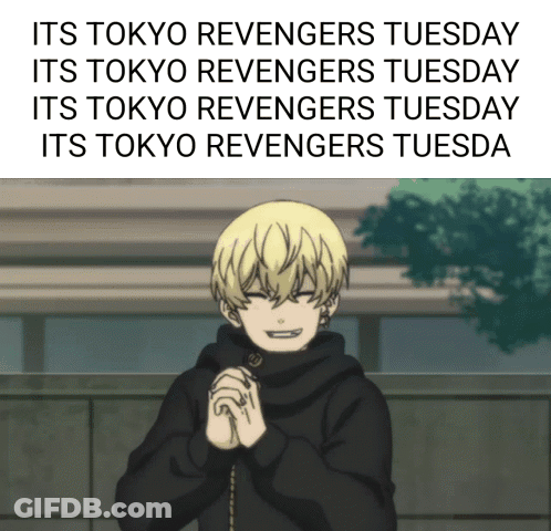 A Tokyo Revengers Poster With A Picture Of A Boy Praying GIF