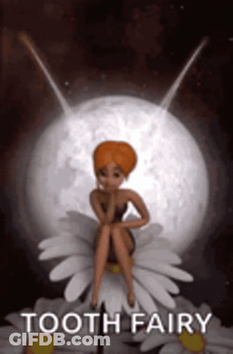 A Tooth Fairy Is Sitting On A Daisy In Front Of The Moon GIF