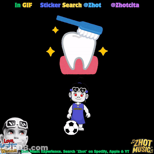 A Tooth Is Being Brushed With A Blue Toothbrush On A Sticker Search Page GIF