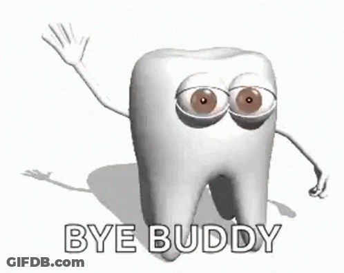 A Tooth With Eyes , Arms And Legs Is Waving . GIF