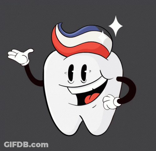 A Tooth With Toothpaste On It 'S Head GIF