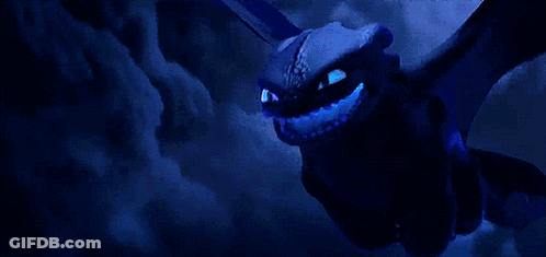 A Toothless From How To Train Your Dragon Is Flying Through The Night Sky GIF