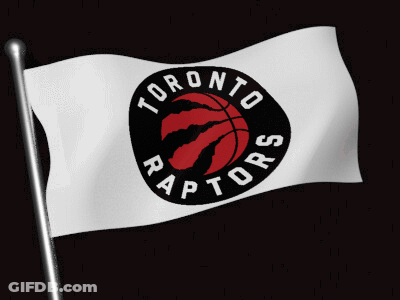 A Toronto Raptors Flag With A Basketball In The Center GIF