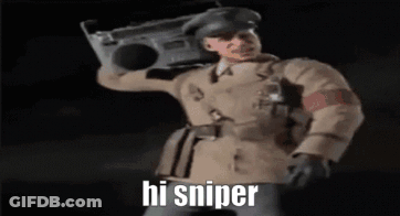 A Toy Soldier Is Holding A Boombox On His Shoulder And Says Hi Sniper GIF