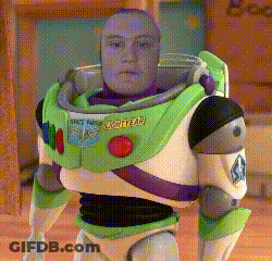 A Toy Story Buzz Lightyear Doll With A Man 'S Face On It GIF