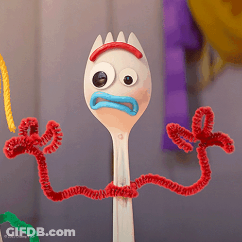 A Toy Story Character Made Out Of A Fork And Pipe Cleaners GIF