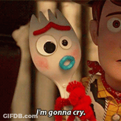 A Toy Story Character Says I 'M Gonna Cry Next To A Fork GIF