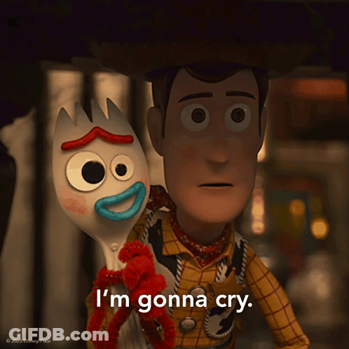 A Toy Story Character Says I 'M Gonna Cry While Holding A Fork GIF