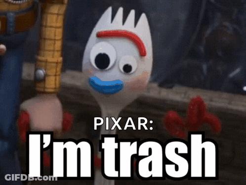 A Toy Story Character Says I 'M Trash In Front Of Woody GIF