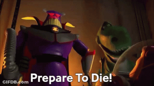A Toy Story Character Says Prepare To Die While Holding A Sword . GIF