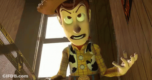 A Toy Story Character With A Badge On His Chest GIF