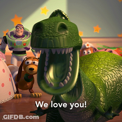 A Toy Story Scene With Buzz Lightyear And Slinky Dog Says We Love You GIF
