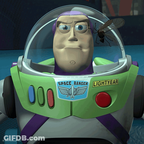 A Toy Story Space Ranger With A Fly On His Head GIF