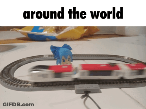 Toy Train Going Around The World GIF