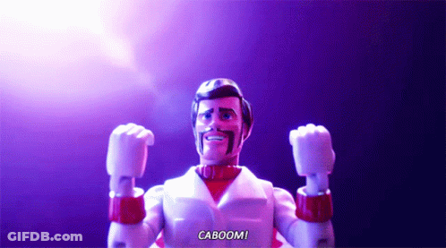 A Toy With A Beard Says Caboom In A Purple Background GIF