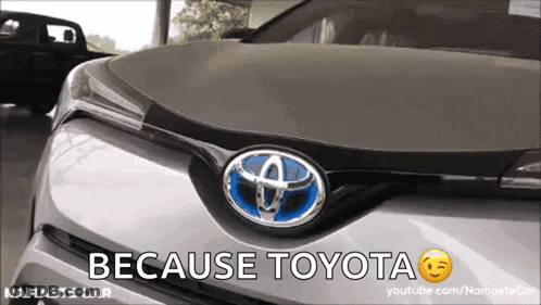 A Toyota Car With The Words " Because Toyota " On The Bottom GIF