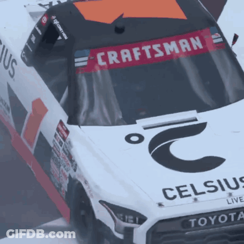 A Toyota Race Car With A Craftsman Banner On It GIF