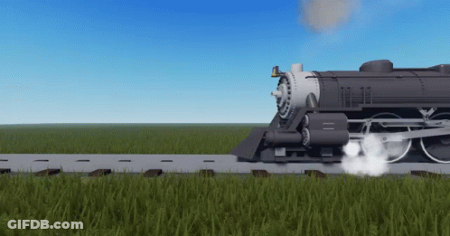 A Train Is Going Down The Tracks And Smoke Is Coming Out Of The Engine GIF