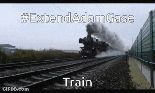 A Train Is Going Down The Tracks With A Caption That Says #Extendadamgase Train GIF