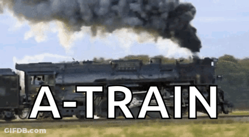A Train With Smoke Coming Out Of It And The Words A-Train Below It GIF