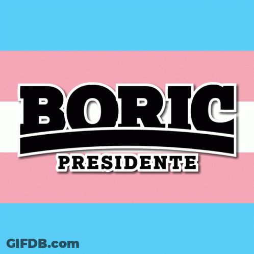 A Transgender Flag With A Boric Presidente Logo On It GIF
