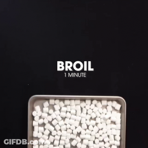 A Tray Of Marshmallows Says Broil 1 Minute GIF