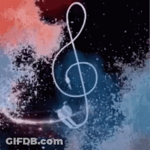 A Treble Clef With A Pair Of Headphones Attached To It Is On A Colorful Background . GIF