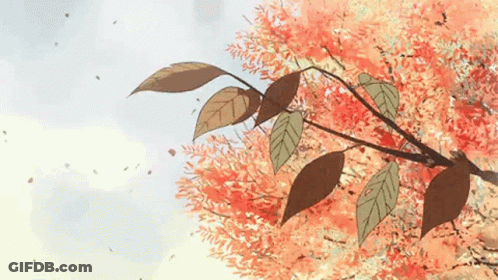 A Tree Branch With Leaves Blowing In The Wind On A Sunny Day . GIF