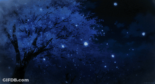 A Tree With Blue Leaves Against A Dark Blue Background GIF