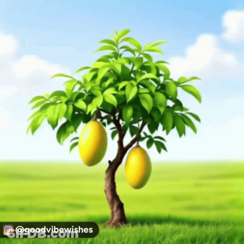 A Tree With Two Yellow Fruits Growing On It In A Field GIF